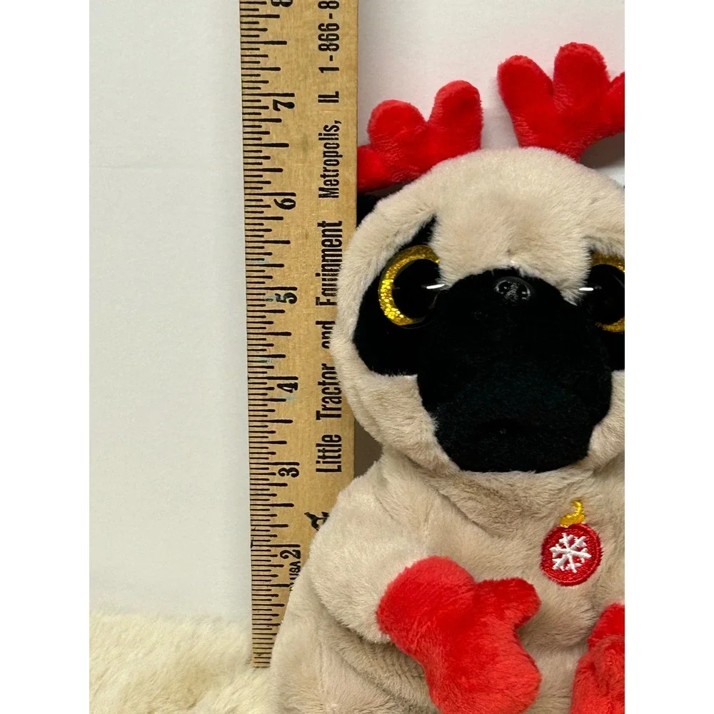 Ty Beanie Bellies Mittens the Pug Christmas Reindeer Antlers Plush Dog 8 Inch